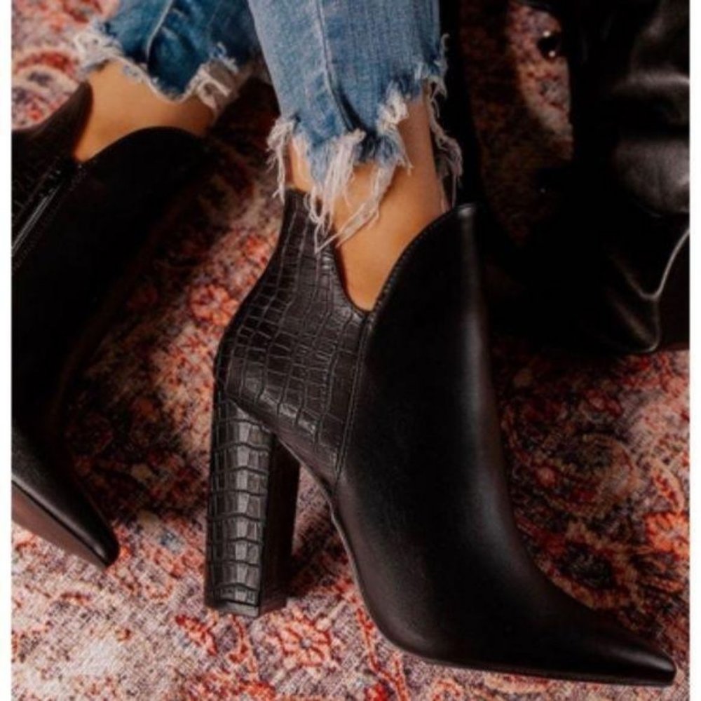Black Ankle Booties with Embossed Detailing
